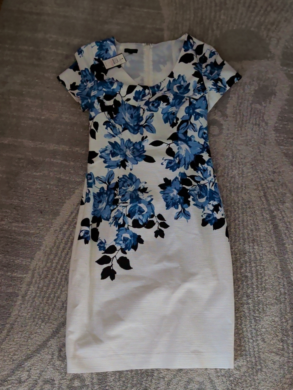 Talbots White Midi Sheath Dress with Blue Floral Print